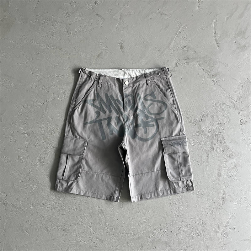 Minus Two Shorts Y2K Graff Cargos Pants Men Women Streetwear Gray Front View