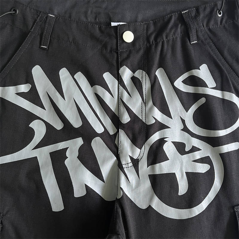 Minus Two Shorts Y2K Graff Cargos Pants Men Women Streetwear Black Detailed View 1