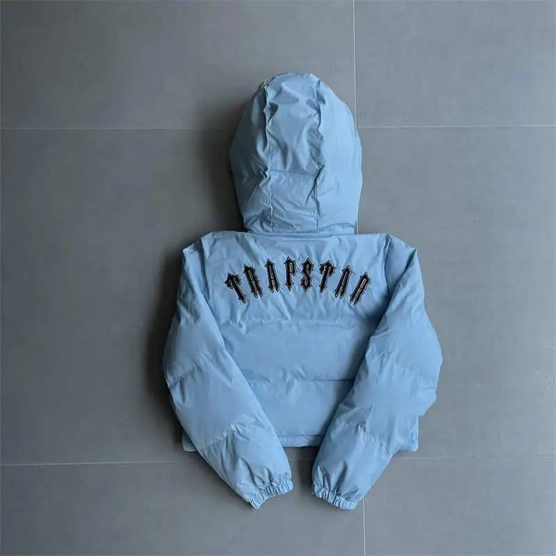 Trapstar Jacket Womens Irongate Hooded Puffer Coat Blue Back View