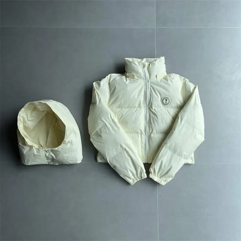 Trapstar Jacket Womens Irongate Hooded Puffer Coat Beige Front View