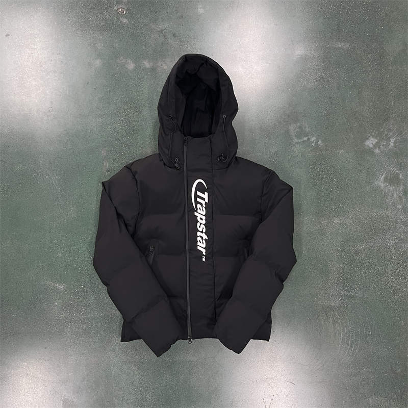 Trapstar Jacker Mens Hyperdrive Technical Puffer Coat Black White Front View
