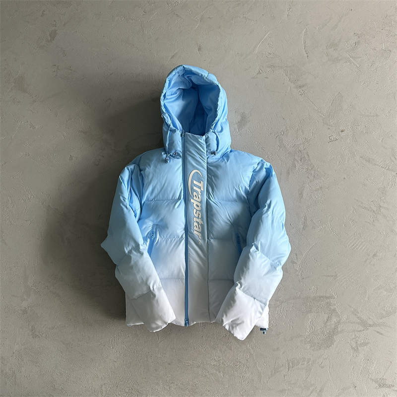 Trapstar Jacker Mens Hyperdrive Technical Puffer Coat Blue Gradient Front View