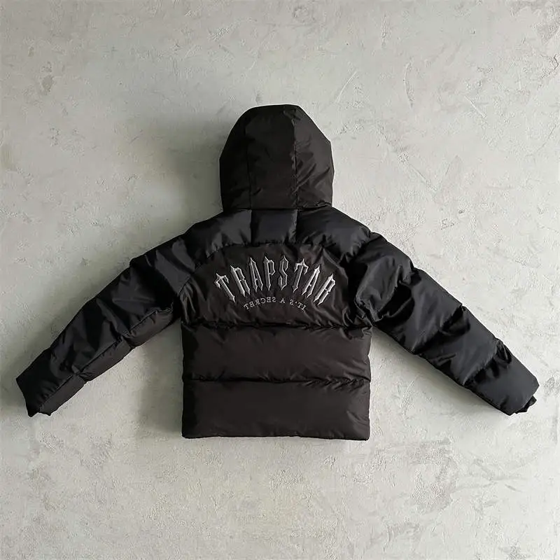 Trapstar Coat Decoded Arch Puffer Hooded Down Jacket All Black Back View