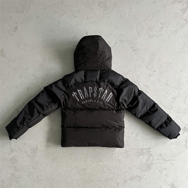 Trapstar Coat Decoded Arch Puffer Hooded Down Jacket All Black Back View