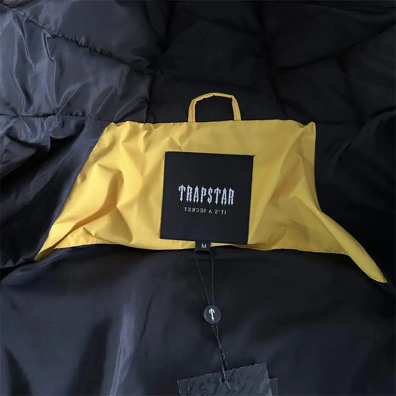 Trapstar Coat Decoded Arch Puffer Hooded Down Jacket Black Yellow Detailed View
