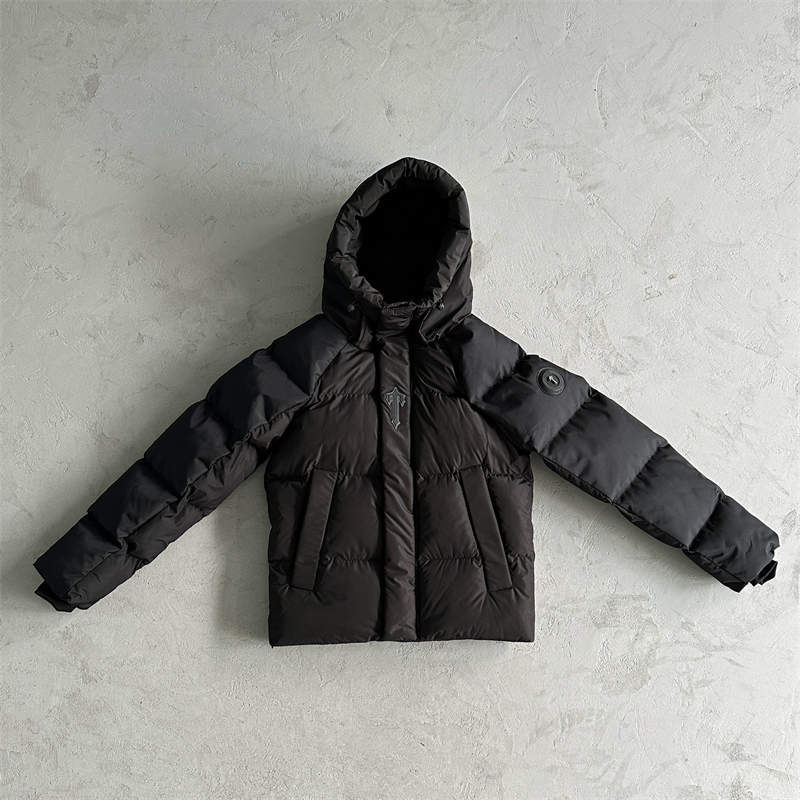 Trapstar Coat Decoded Arch Puffer Hooded Down Jacket All Black Front View