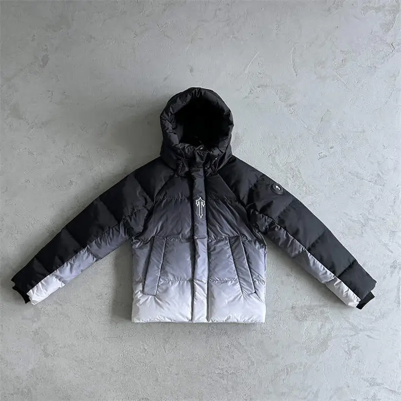Trapstar Coat Decoded Arch Puffer Hooded Down Jacket Black Gradient Front View