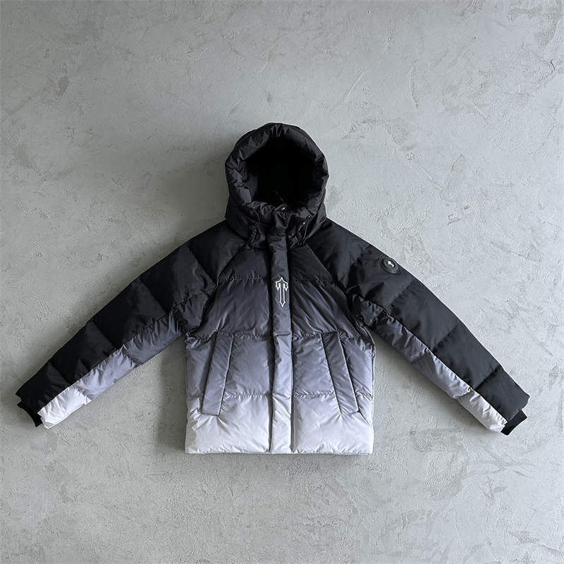 Trapstar Coat Decoded Arch Puffer Hooded Down Jacket Black Gradient Front View