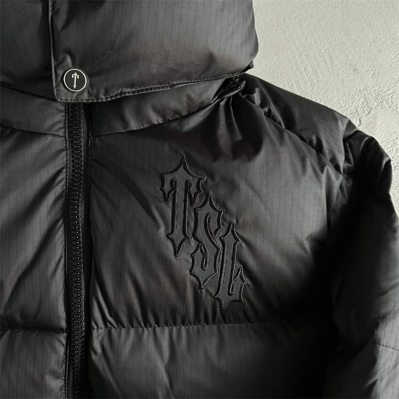 Trapstar Jacket Mens Shooters Puffer Detachable Hooded Down Coat All Black Detailed View 2