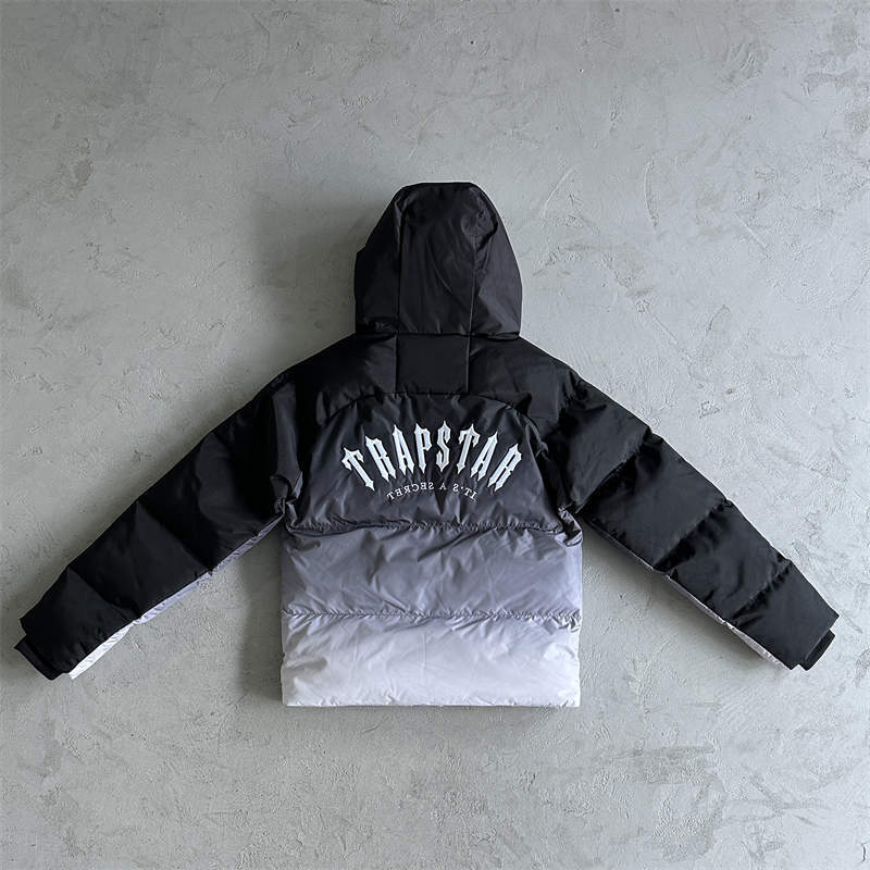 Trapstar Coat Decoded Arch Puffer Hooded Down Jacket Black Gradient Back View