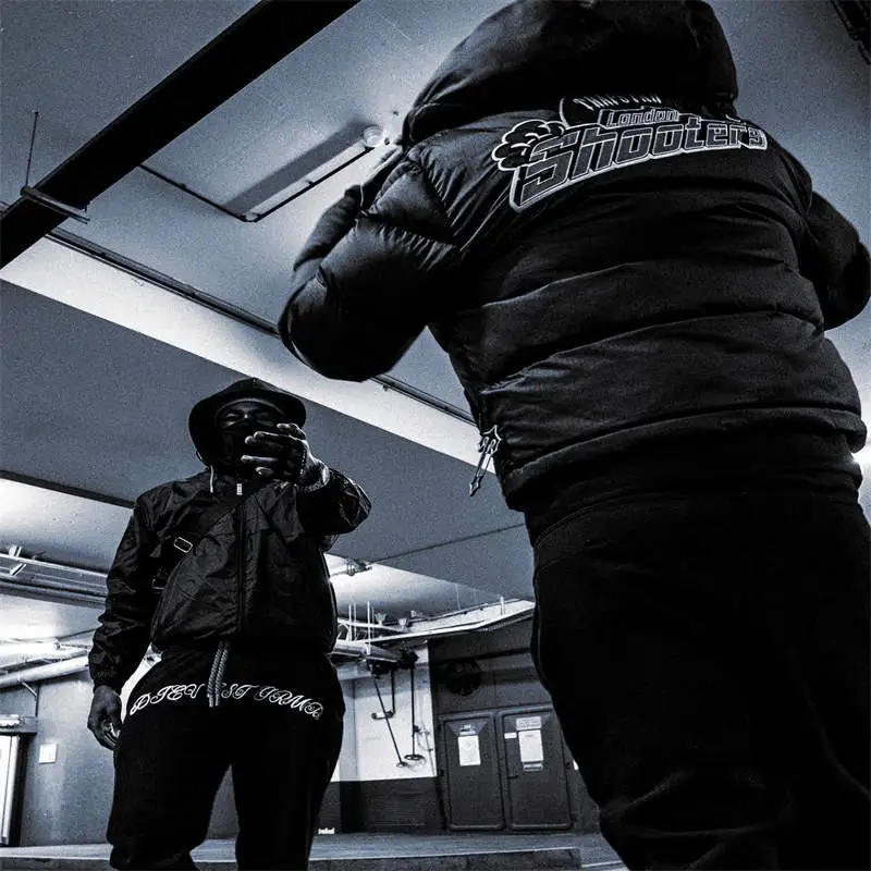 Trapstar Jacket Mens Shooters Puffer Detachable Hooded Down Coat Black Model Showing View