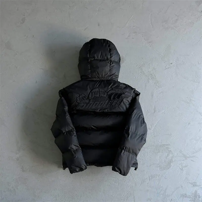 Trapstar Jacket Mens Shooters Puffer Detachable Hooded Down Coat All Black Back View