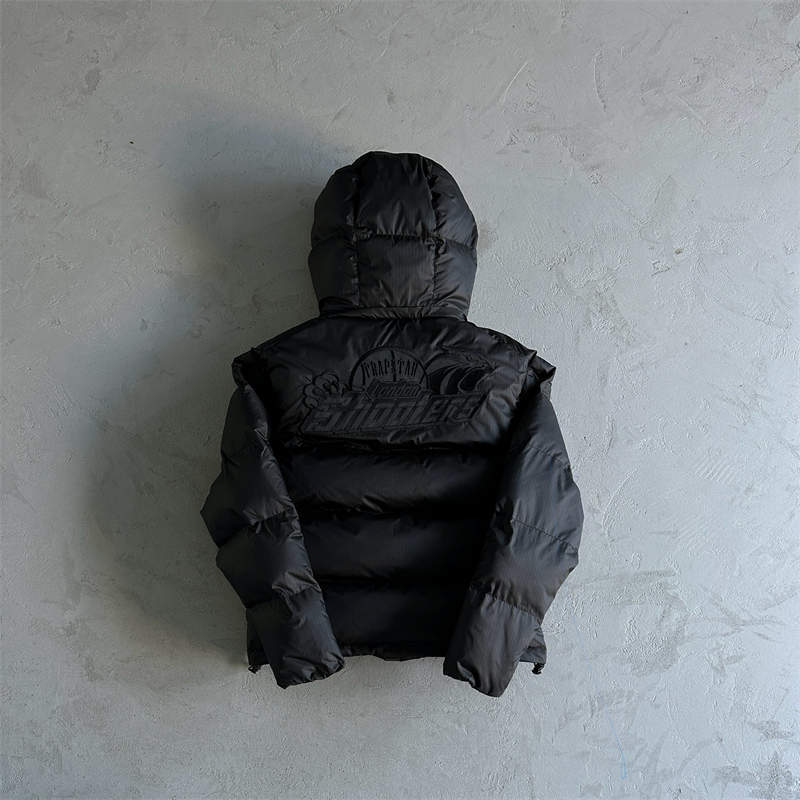 Trapstar Jacket Mens Shooters Puffer Detachable Hooded Down Coat All Black Back View