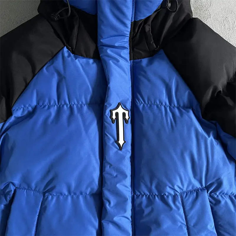 Trapstar Coat Decoded Arch Puffer Hooded Down Jacket Black Blue Detailed View