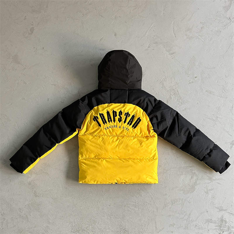 Trapstar Coat Decoded Arch Puffer Hooded Down Jacket Black Yellow Back View