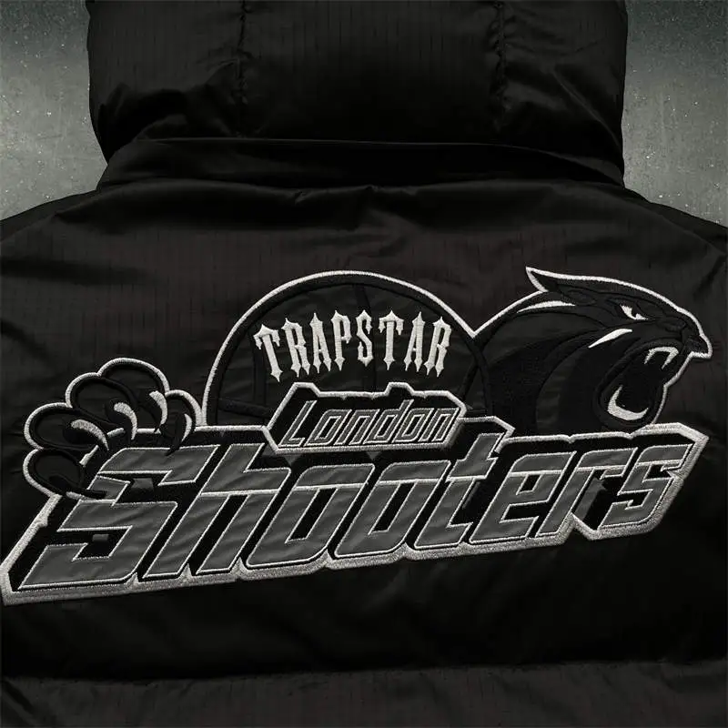 Trapstar Jacket Mens Shooters Puffer Detachable Hooded Down Coat Black Detailed View 2