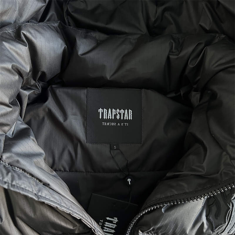 Trapstar Jacket Mens Shooters Puffer Detachable Hooded Down Coat All Black Detailed View 1