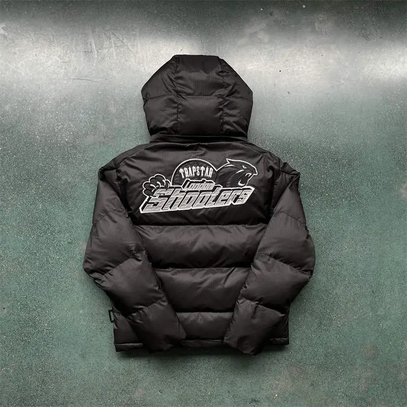 Trapstar Jacket Mens Shooters Puffer Detachable Hooded Down Coat Black Back View