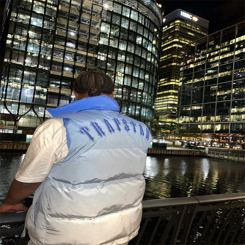 Trapstar Vest Mens Irongate Jacket Badge Puffer Coat Ice Blue Model Showing View