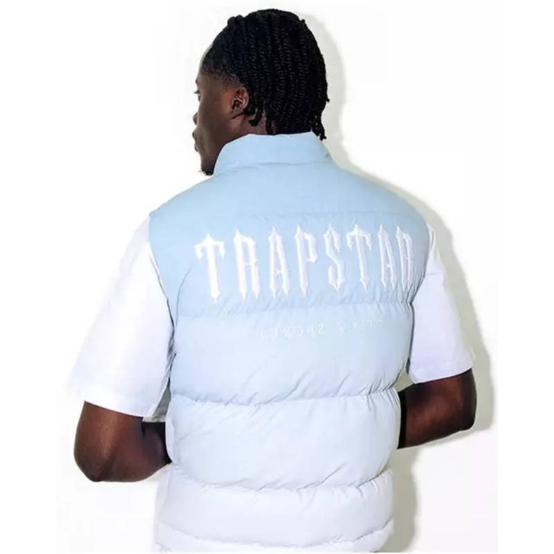 Trapstar Vest Coat Mens Decoded Gilet Sleeveless Puffer Jacket Blue Detailed View Model Showing View
