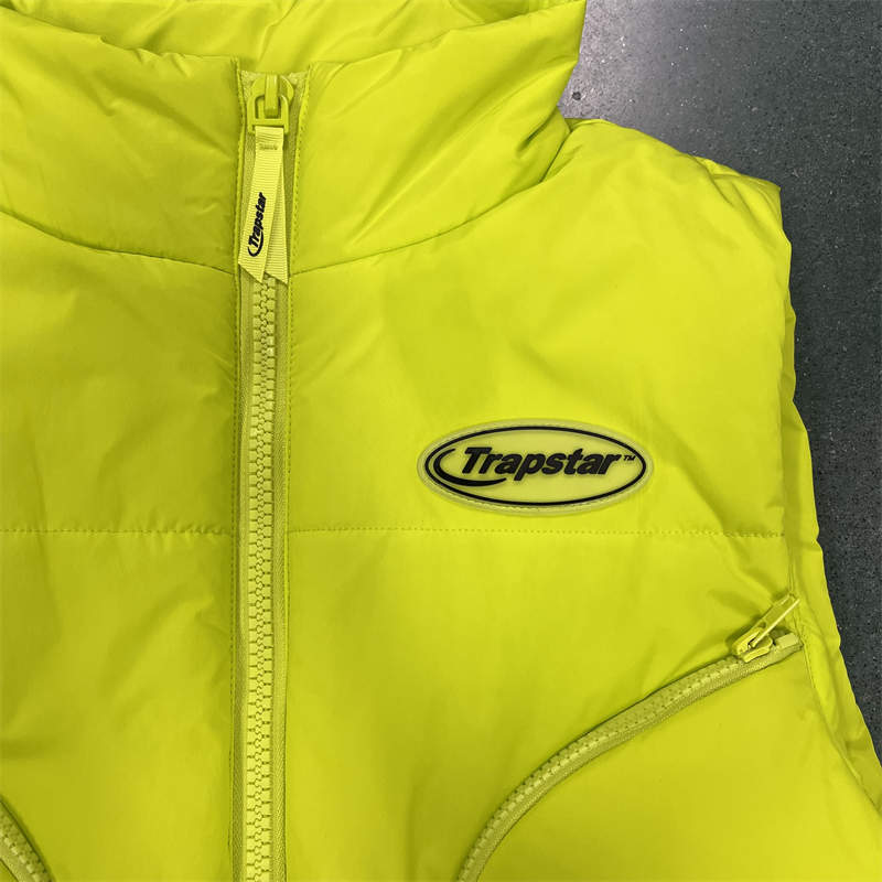 Trapstar Vest Hyperdrive Coat Mens Puffer Jacket Sleeveless Waistcoat Fluorescent Green Detailed View4