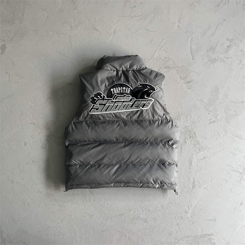 Trapstar Vest Mens Shooters Puffer Jacket Reflective Waistcoat Gray Back View
