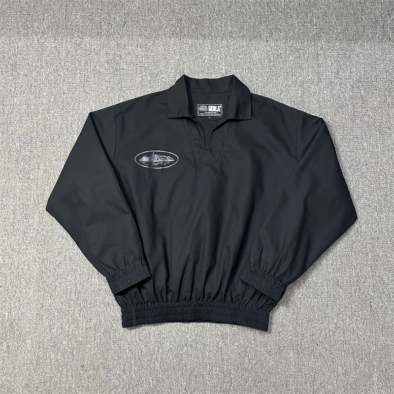 Black Corteiz windbreaker-style outer layer front product view