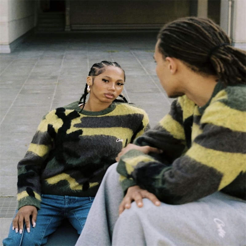 Corteiz Jumpers Mohair Knit Sweater Yellow Wearing Effect
