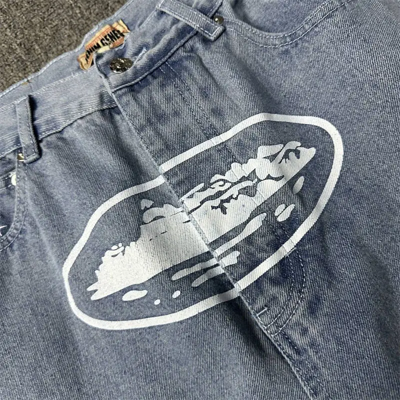Corteiz Jeans Alcatraz Print Pants Crtz Baggy Denim Trousers