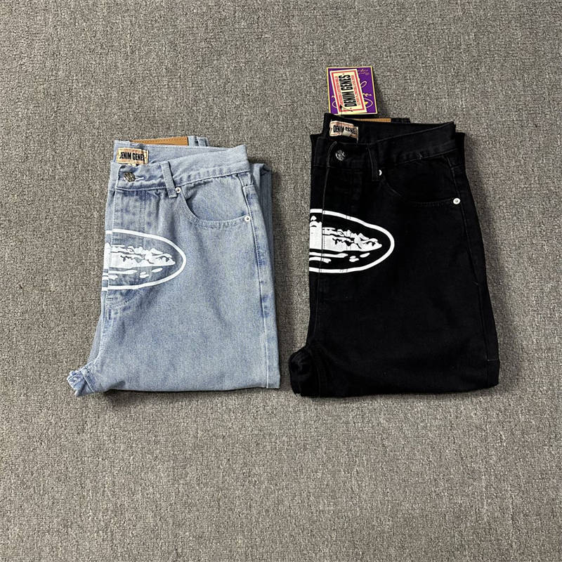 Corteiz Jeans Alcatraz Print Pants Crtz Baggy Denim Trousers Collection Front
