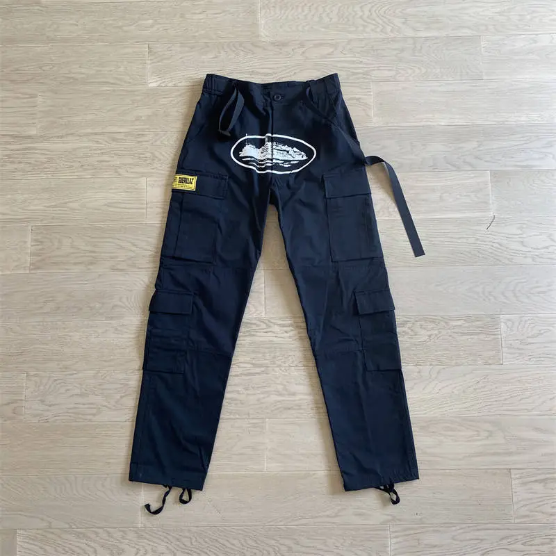 Black cargo trousers with utility pocket detailing from Hipstersbuy