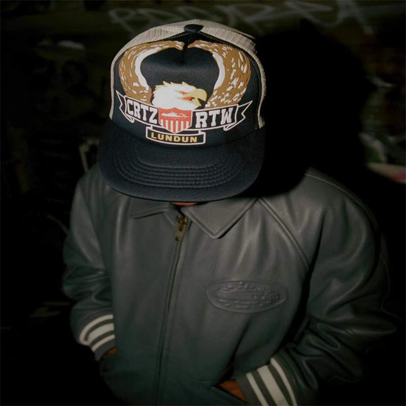 Corteiz Trucker Hat Crtz Dipset Eagle Cap Black Wearing Effect