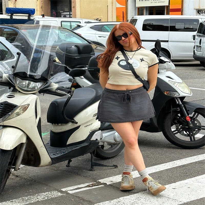 Broken Planet Crop Top Find Your Balance Baby Tee Beige Wearing Effect