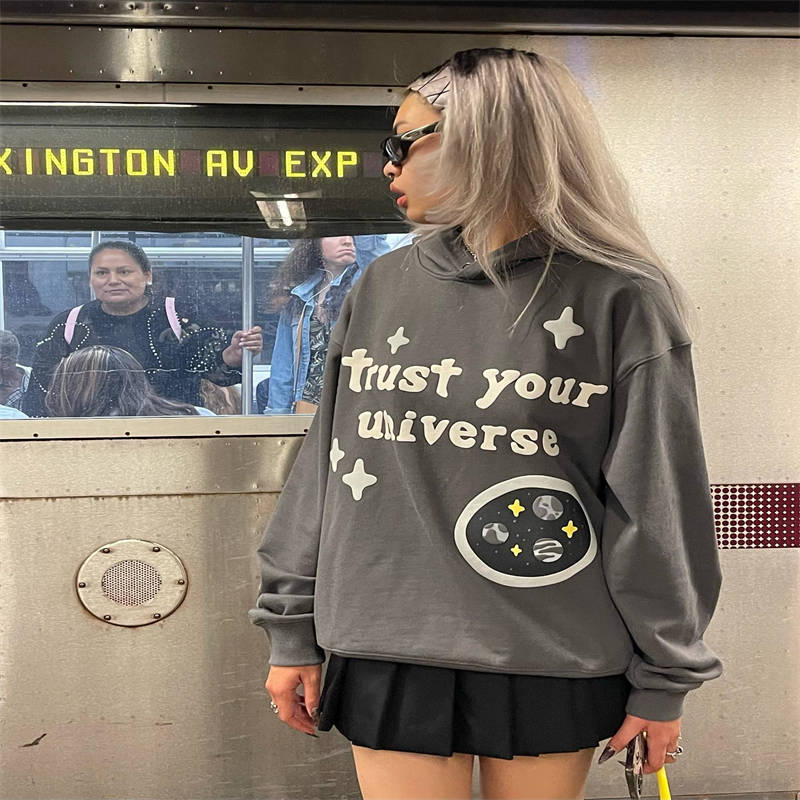 Broken Planet Trust Your Universe Hoodie Wearing Effect