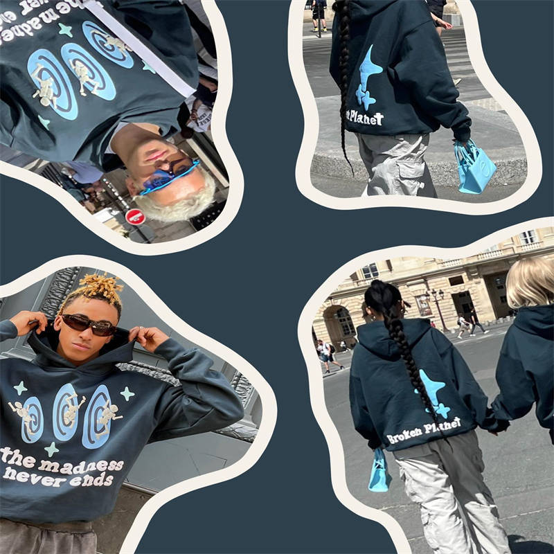 Broken Planet The Madness Never Ends Hoodie Wearing Effect