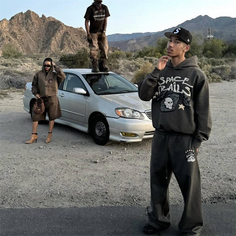 Broken Planet Space Trails Hoodie and Pants Wearing Effect