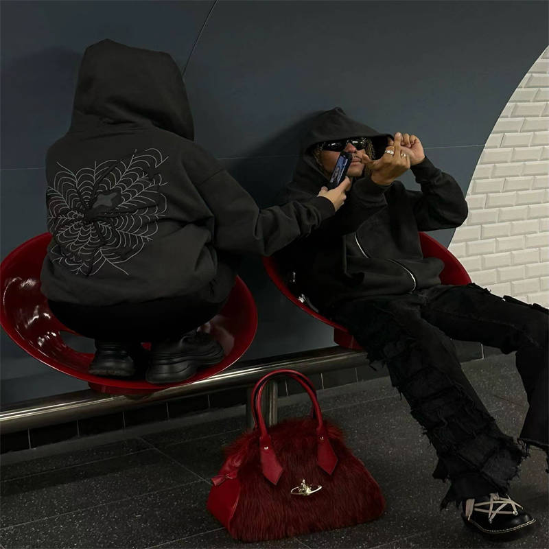 Broken Planet Spider Zip Up Hoodie Wearing Effect