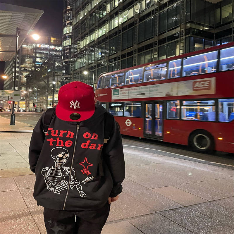 Broken Planet Market Turn On The Dark Zip Up Hoodie Wearing Effect