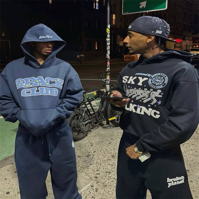 Broken Planet Sky Walking Hoodie Black Wearing Effect
