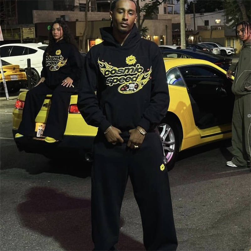 Broken Planet Cosmic Speed Hoodie and Pants Black Wearing Effect
