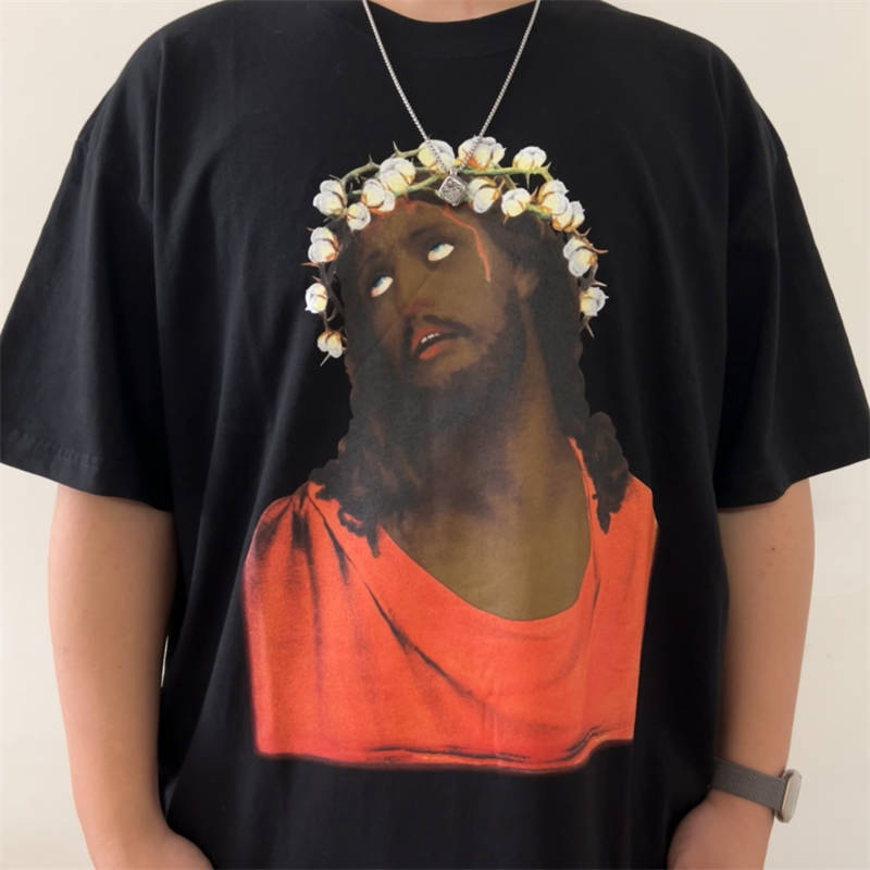 Denim Tears Jesus Crown Made of Cotton T Shirt
