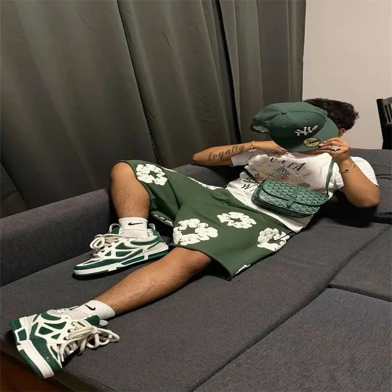 Denim Tears Cotton Wreath Tee and Shorts Green Wearing Effect