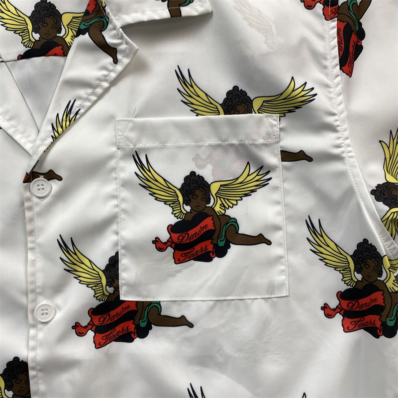 Denim Tears Short Sleeve Shirt Black Cherub Print Tee and Shorts