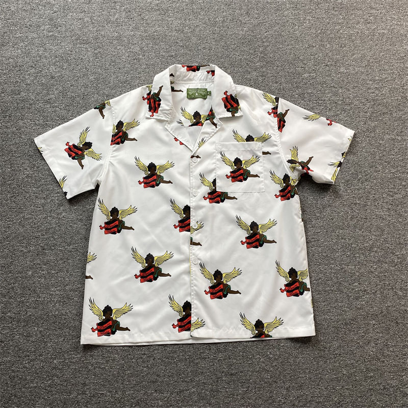 Denim Tears Short Sleeve Shirt Black Cherub Print Tee and Shorts