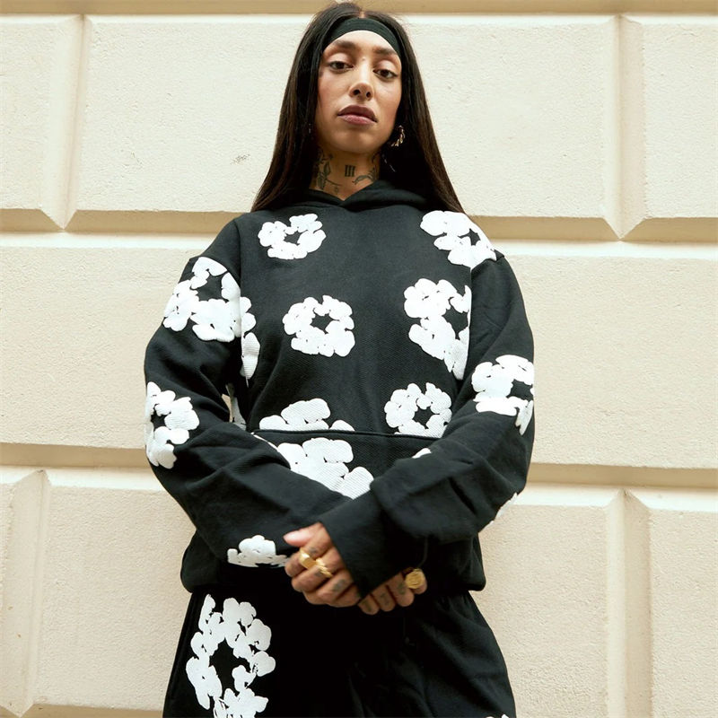 Denim Tears The Cotton Wreath Sweatshirt and Pants Black White Wearing Effect