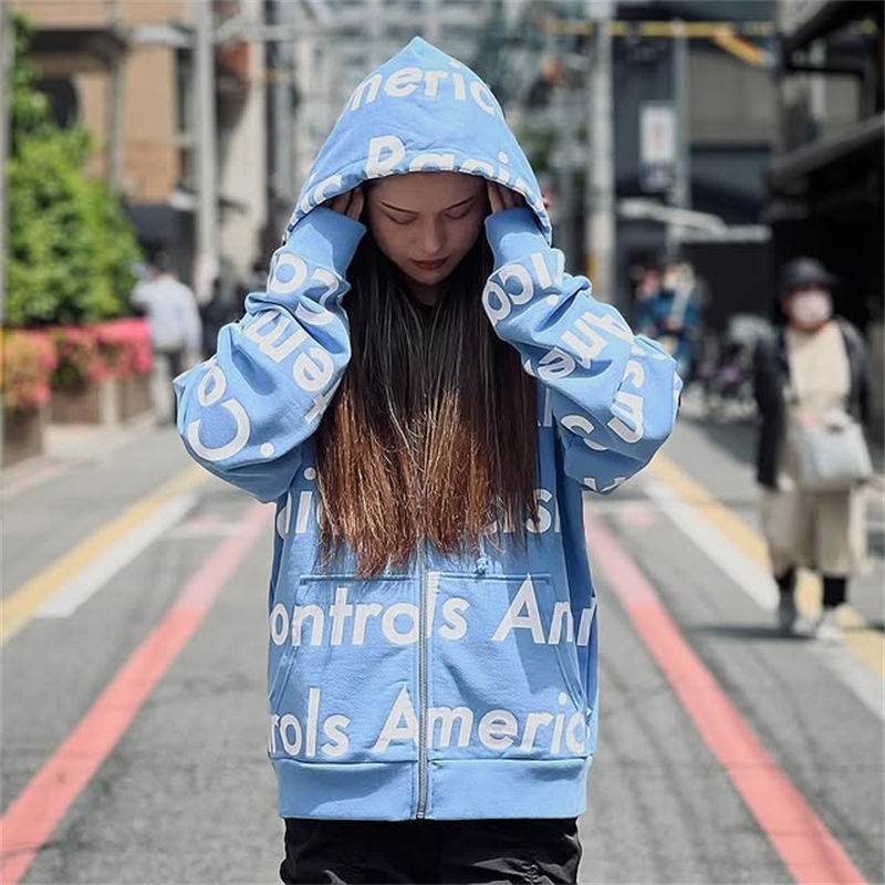 Denim Tears Zip Up Hoodie Systemic Racism Controls America Blue Wearing Effect