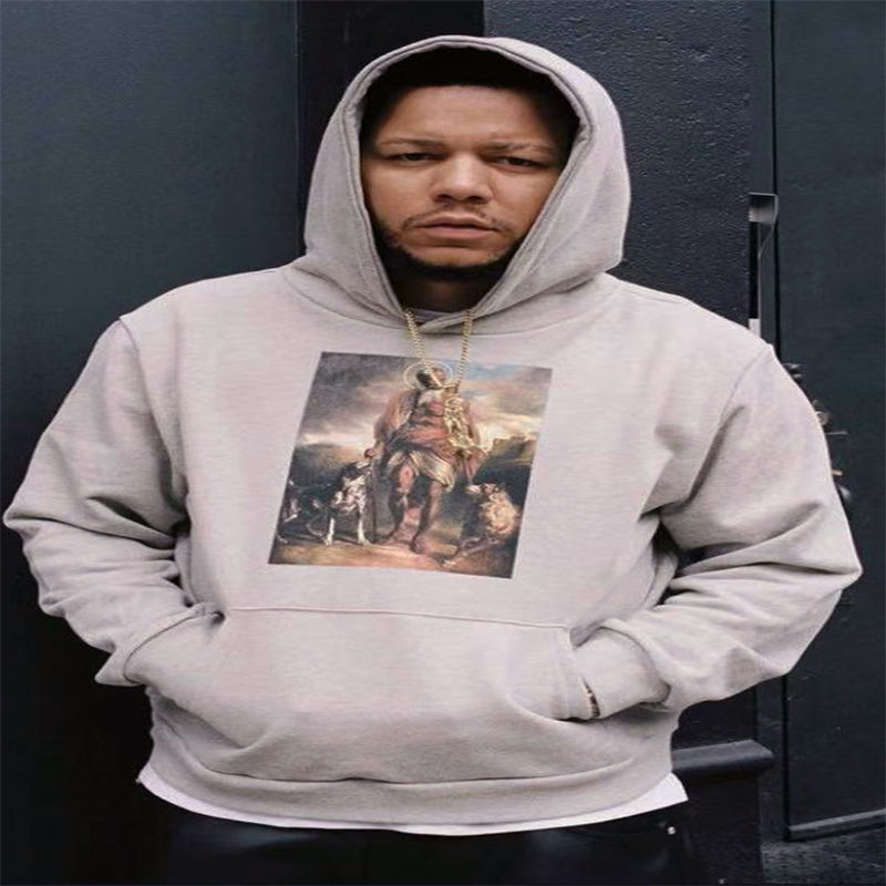 Denim Tears Lazarus Hooded Sweatshirt and Pants Grey Wearing Effect