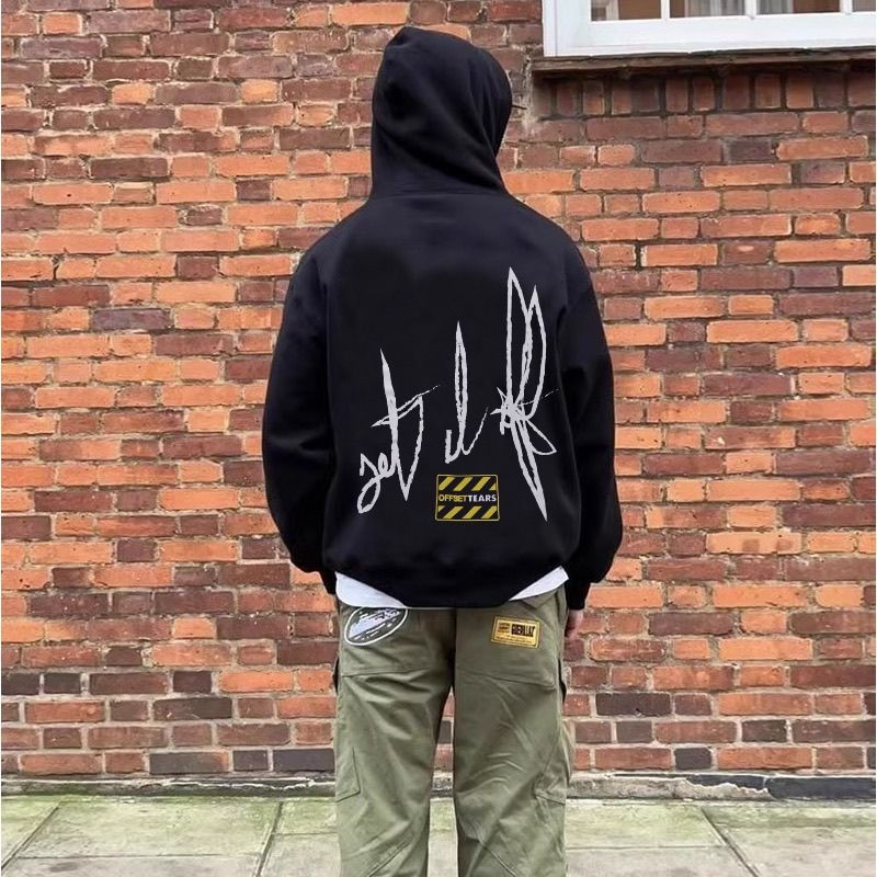 Denim Tears Offset Hoodie Wreath Cotton Sweatshirt Black Wearing Effect