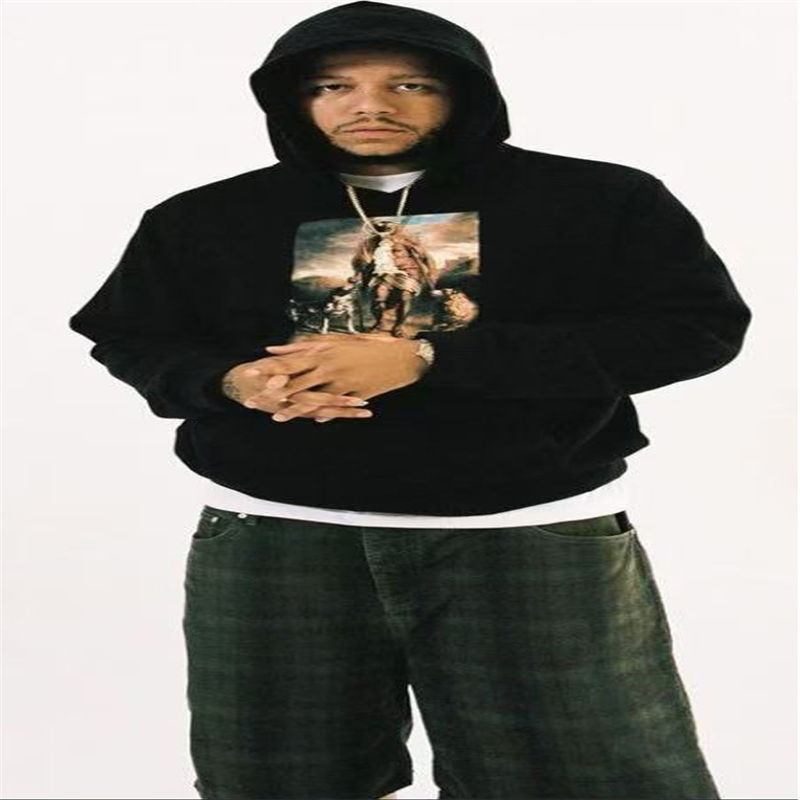 Denim Tears Lazarus Hooded Sweatshirt and Pants Black Wearing Effect