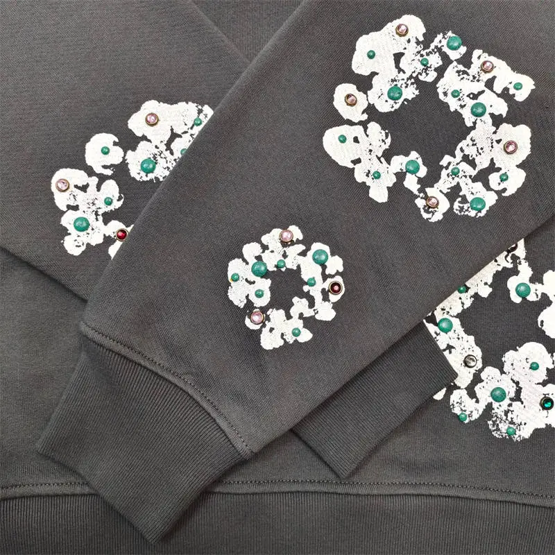 Rhinestone Denim Tears Wreath Half Zip Long Sleeve Sweatshirt